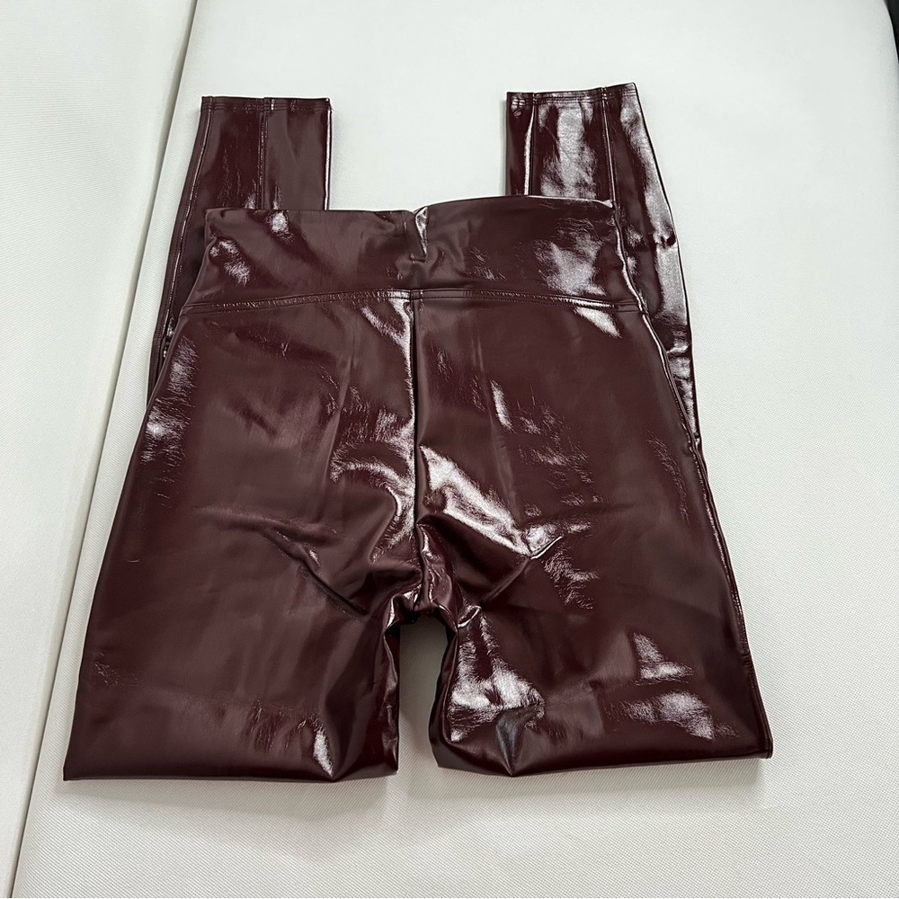 SPANX High-Shine Faux Leather Leggings in Burgundy